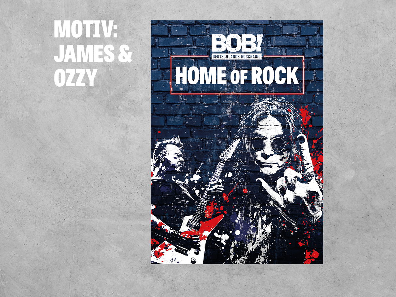 Home of Rock Plakat mit Zeichnung von James Hetfield und Ozzy Osbourne