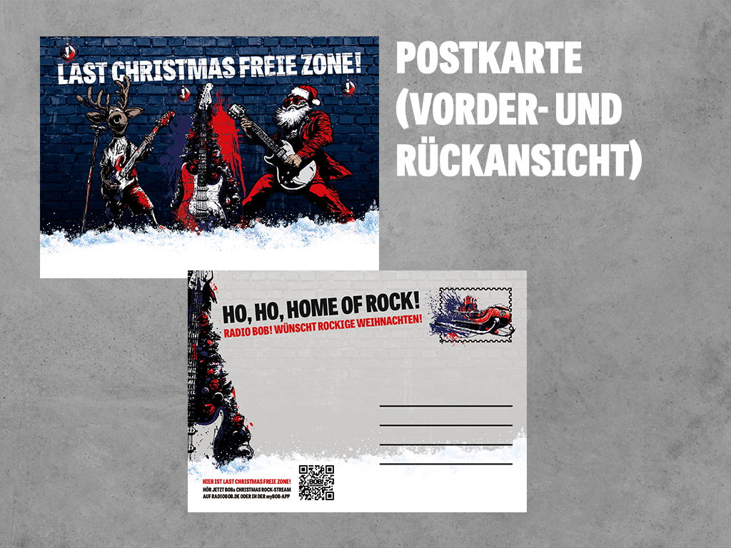 Last Christmas freie Zone: Postkarte "HO, HO, HOME OF ROCK"