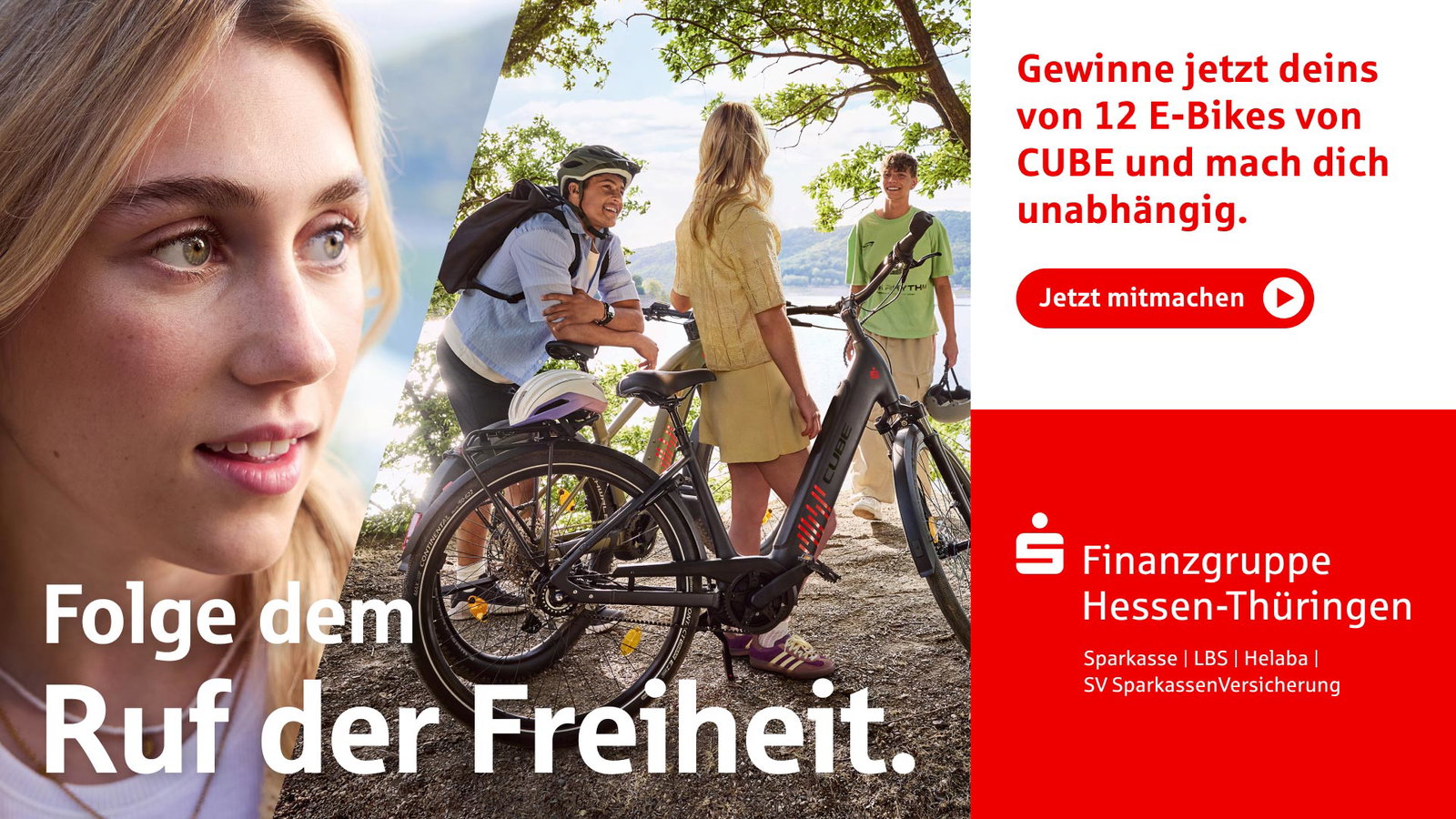 Sparkassen Werbebanner: Folge dem Ruf der Freiheit: Gewinne ein E-Bike von CUBE 