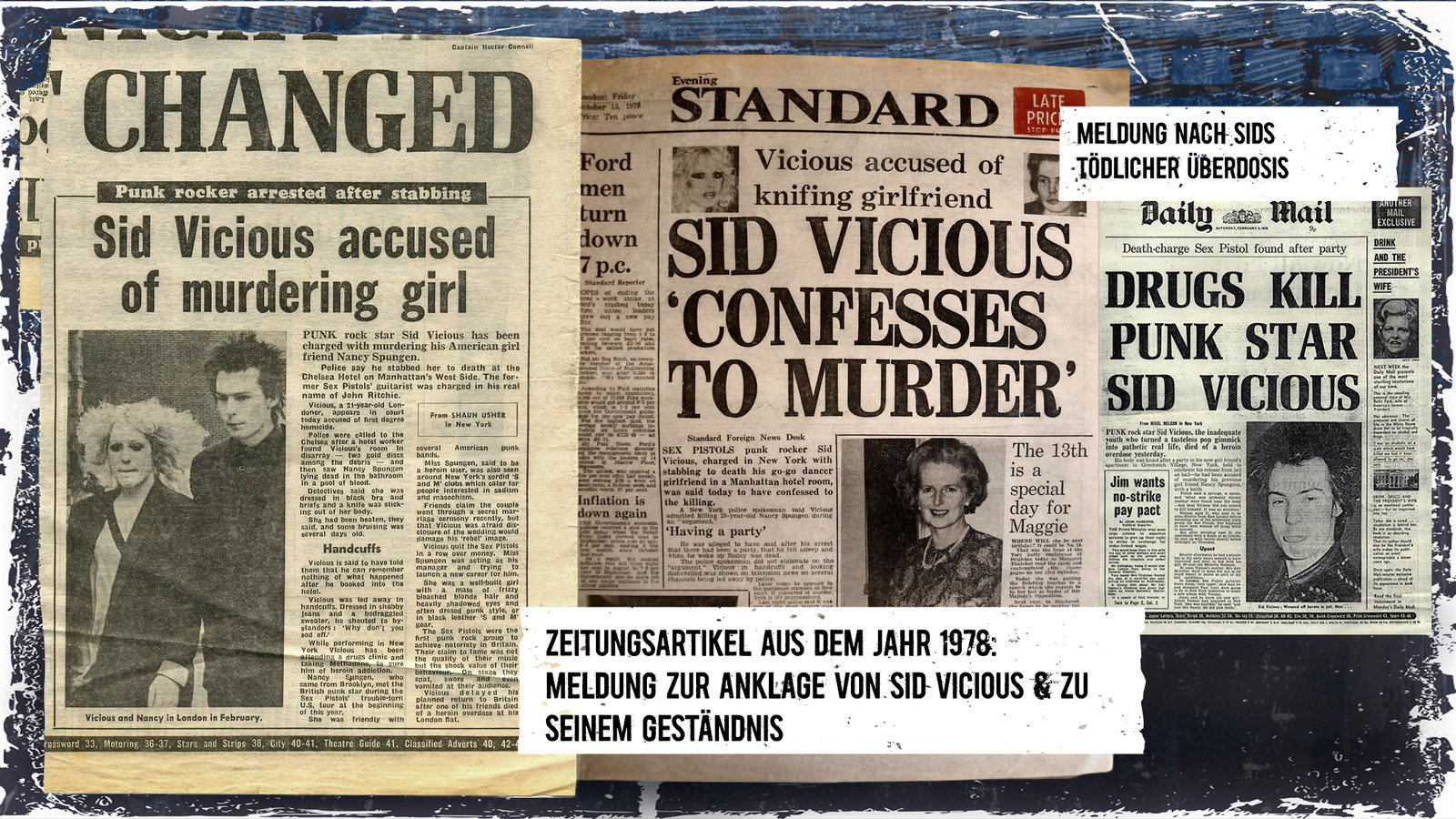 Zeitungsartikel zu Sid Vicious' Anklage und Geständnis aus dem Jahr 1978
